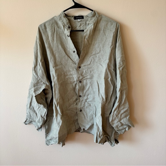 eskandar Tops - Eskandar Linen Lagenlook Button Down Oversized Blouse Top